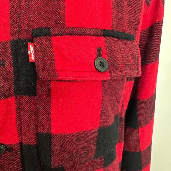 Levi's Cotton Buffalo Check Sherpa Lined Jersey Hooded Shirt Jacket Men's size M - Picture 10 of 10